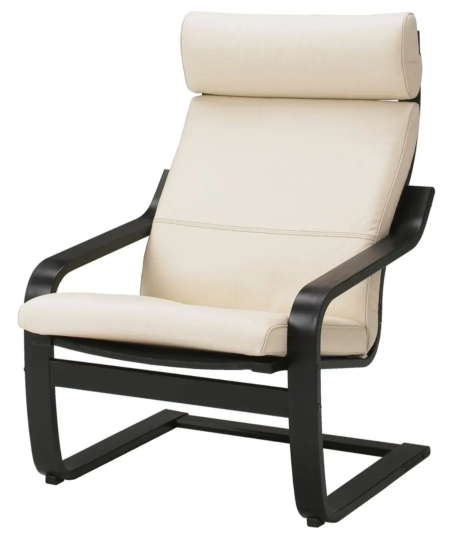 Fotoliu cu taburet Ikea Poang/Glose (Negru-maro/Ecru)