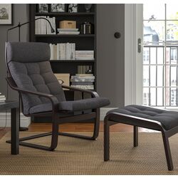 Fotoliu cu taburet Ikea Poang (Negru-Maro/Gunnared Gri Inchis)