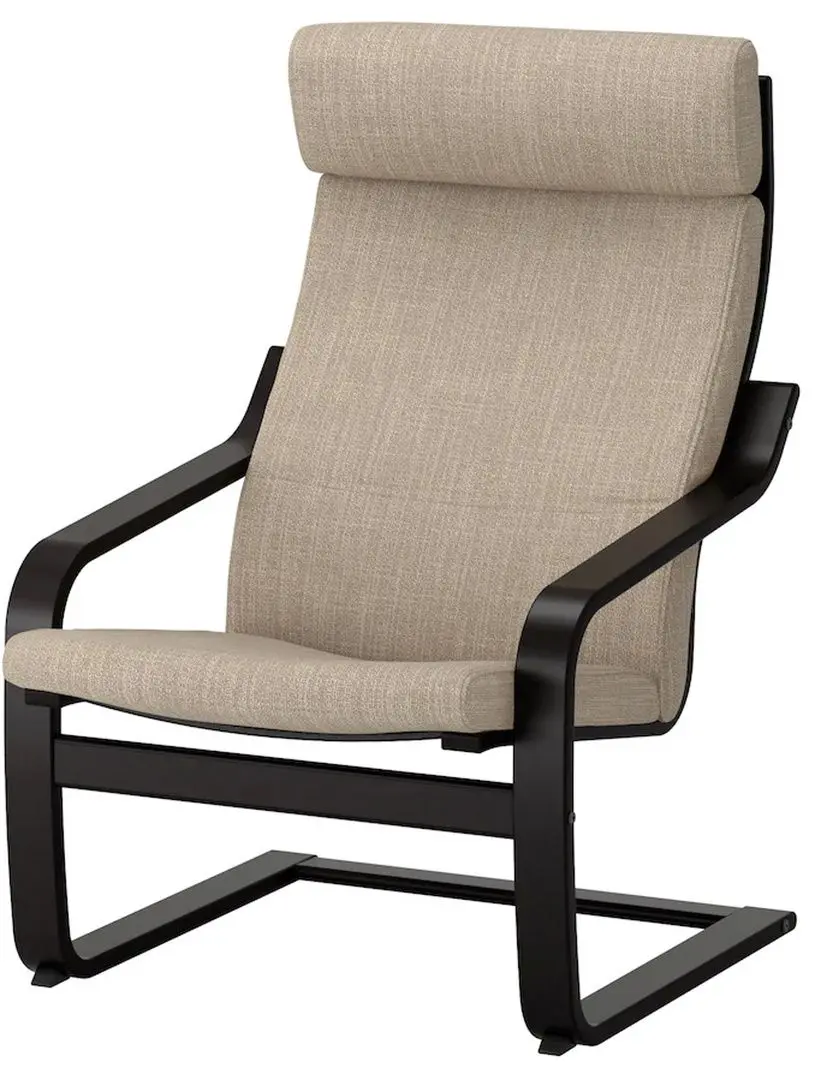 Fotoliu cu taburet Ikea Poang (Negru-maro/Hillared Bej)