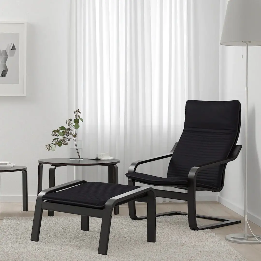 Fotoliu cu taburet Ikea Poang (Negru-maro/Knisa Negru)