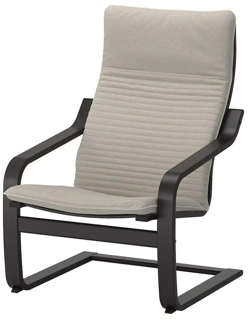 Кресло с табуретом Ikea Poang (Черно-коричневый/Книса Светло-бежевый)