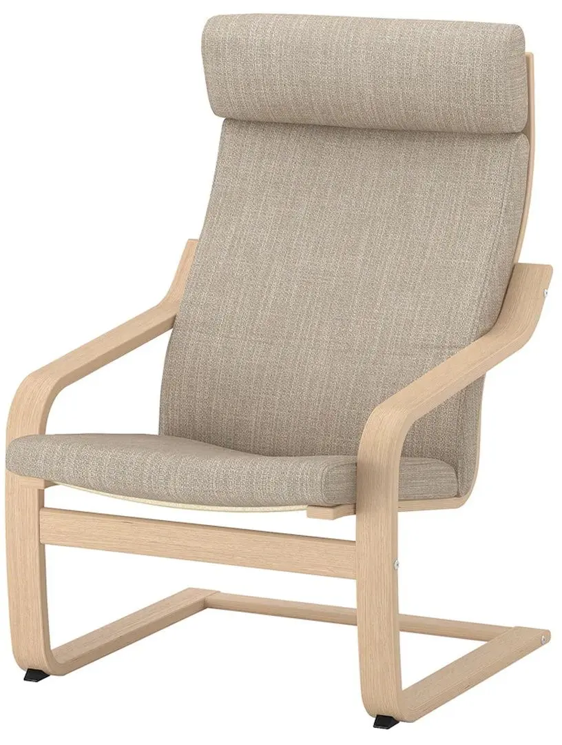 Fotoliu cu taburet Ikea Poang (Furnir Stejar Alb/Hillared Bej)