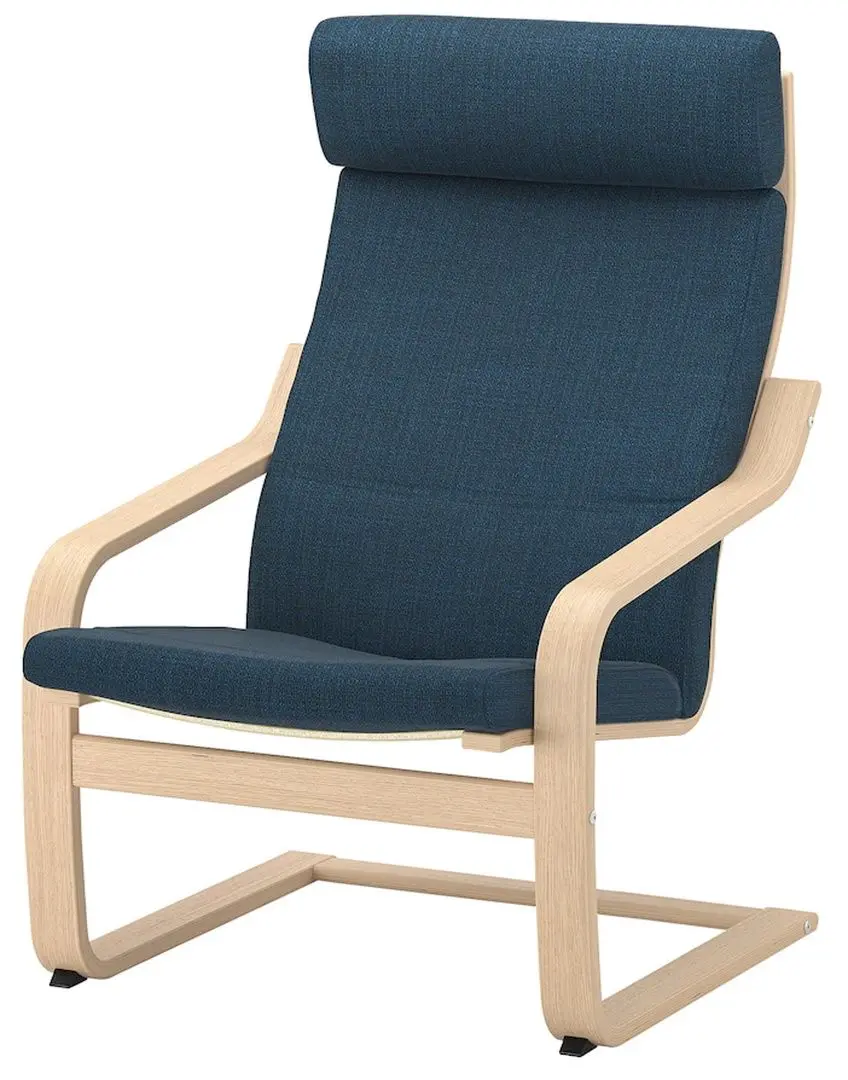 Кресло с табуретом Ikea Poang (Дубовый Шпон Беленый/Хилларед Темно-синий)