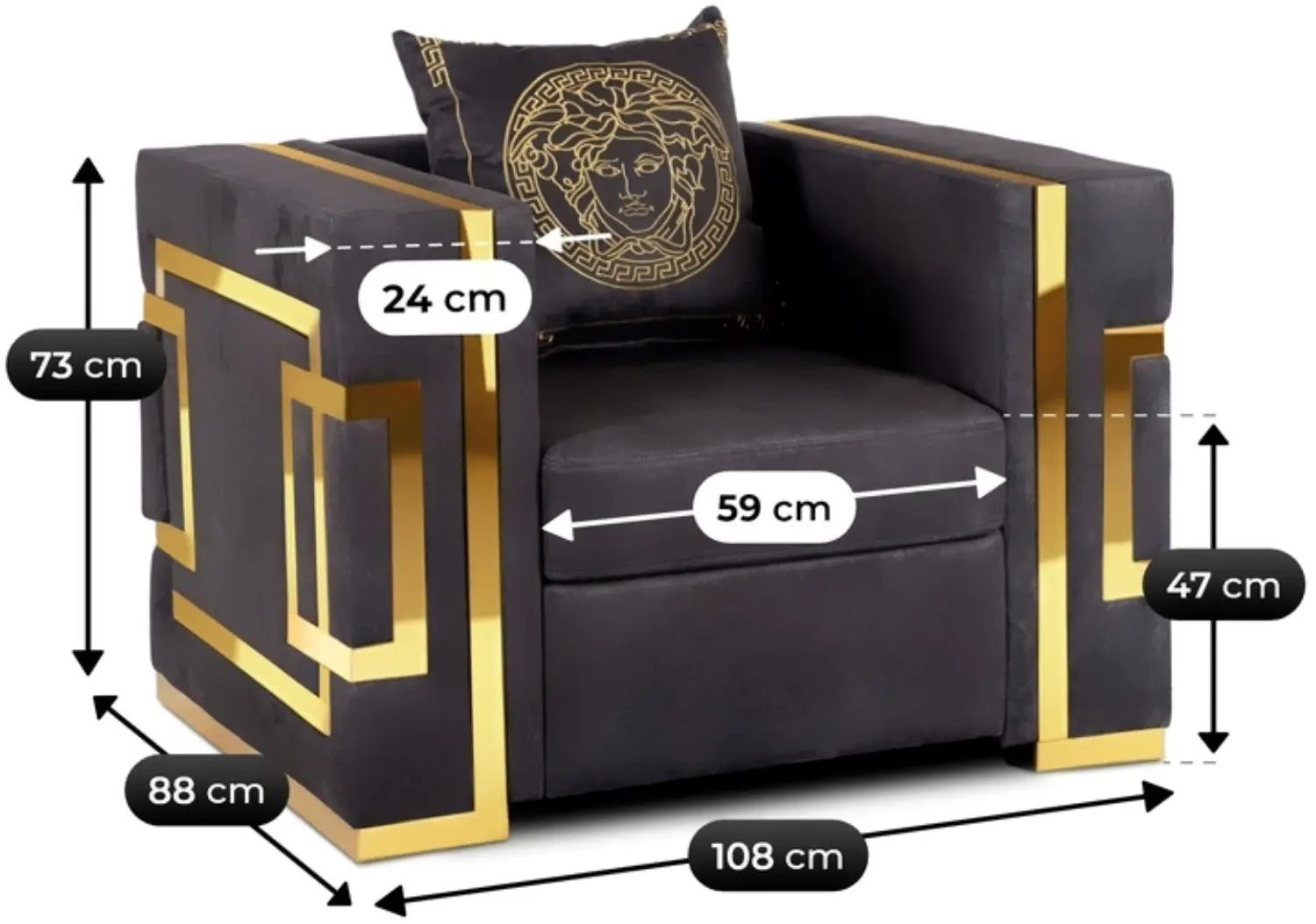 Кресло Mebel Elite Pallazo 1S (Black/Gold) - 10