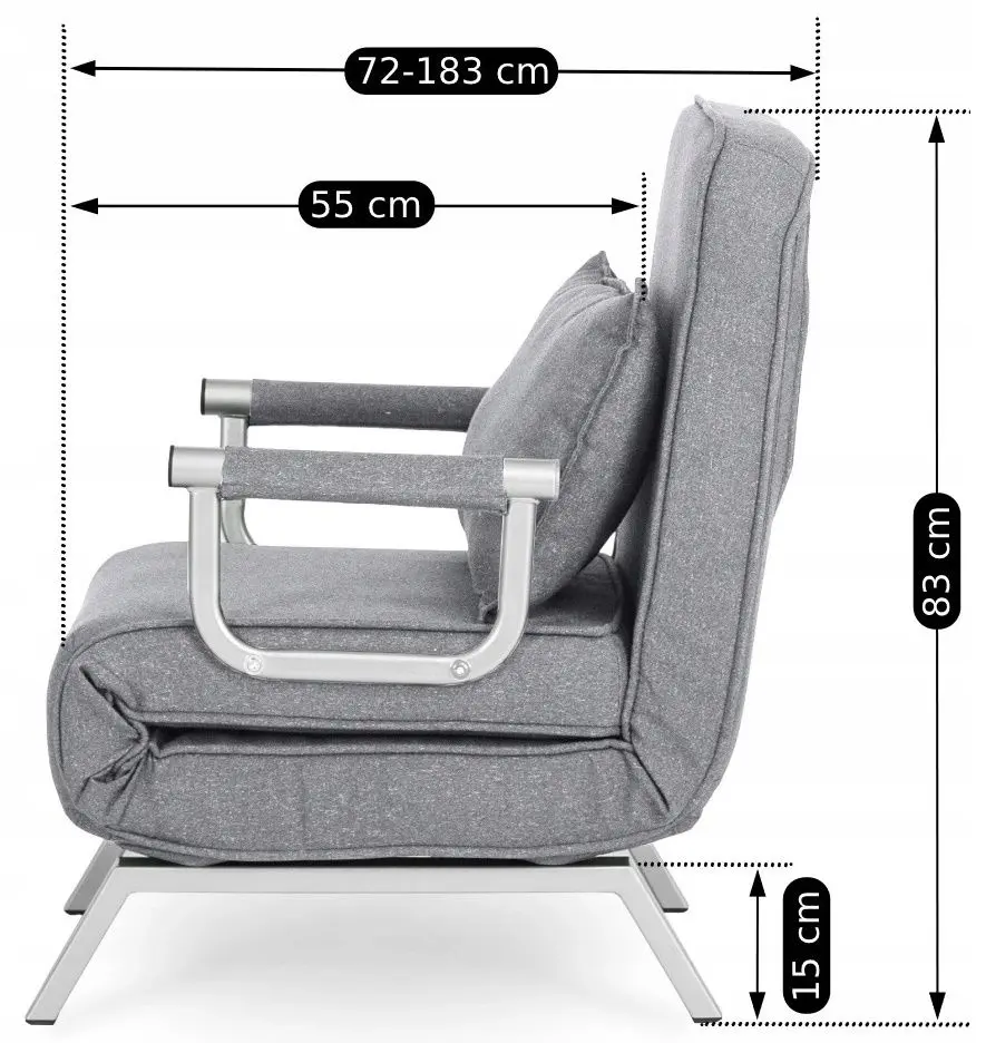 Fotoliu extensibil Mebel Elite Bart (Grey/Chrome)