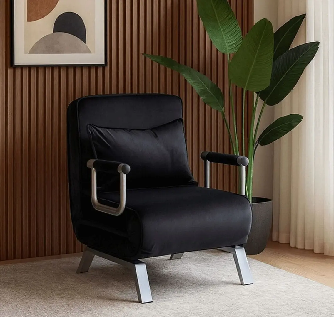 Fotoliu extensibil Mebel Elite Bart Velur (Black/Chrome)