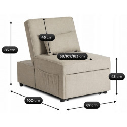 Fotoliu extensibil Mebel Elite Iberis 67cm (Beige) Thumb