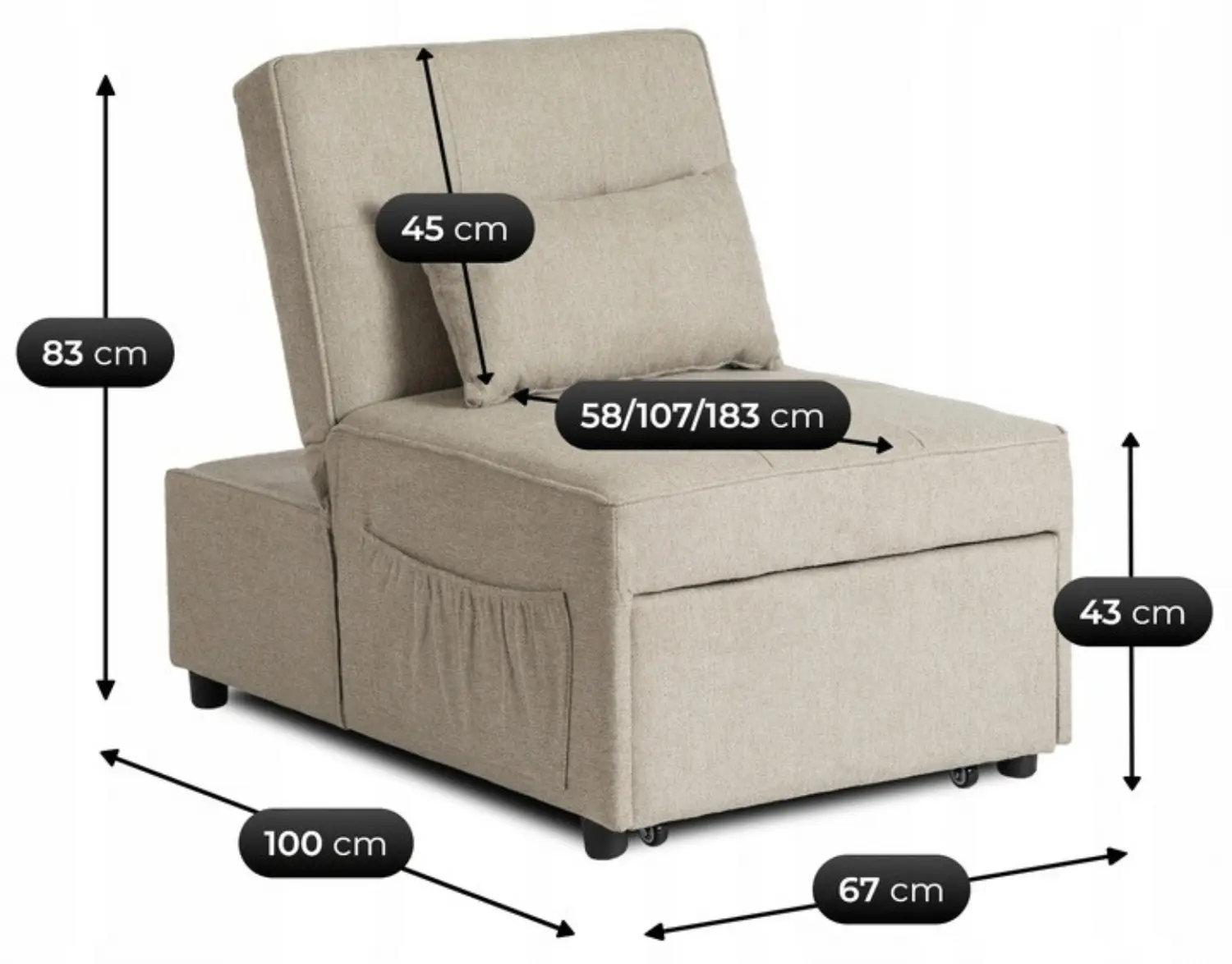 Fotoliu extensibil Mebel Elite Iberis 67cm (Beige)