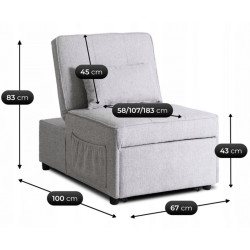 Fotoliu extensibil Mebel Elite Iberis 67cm (Grey) Thumb