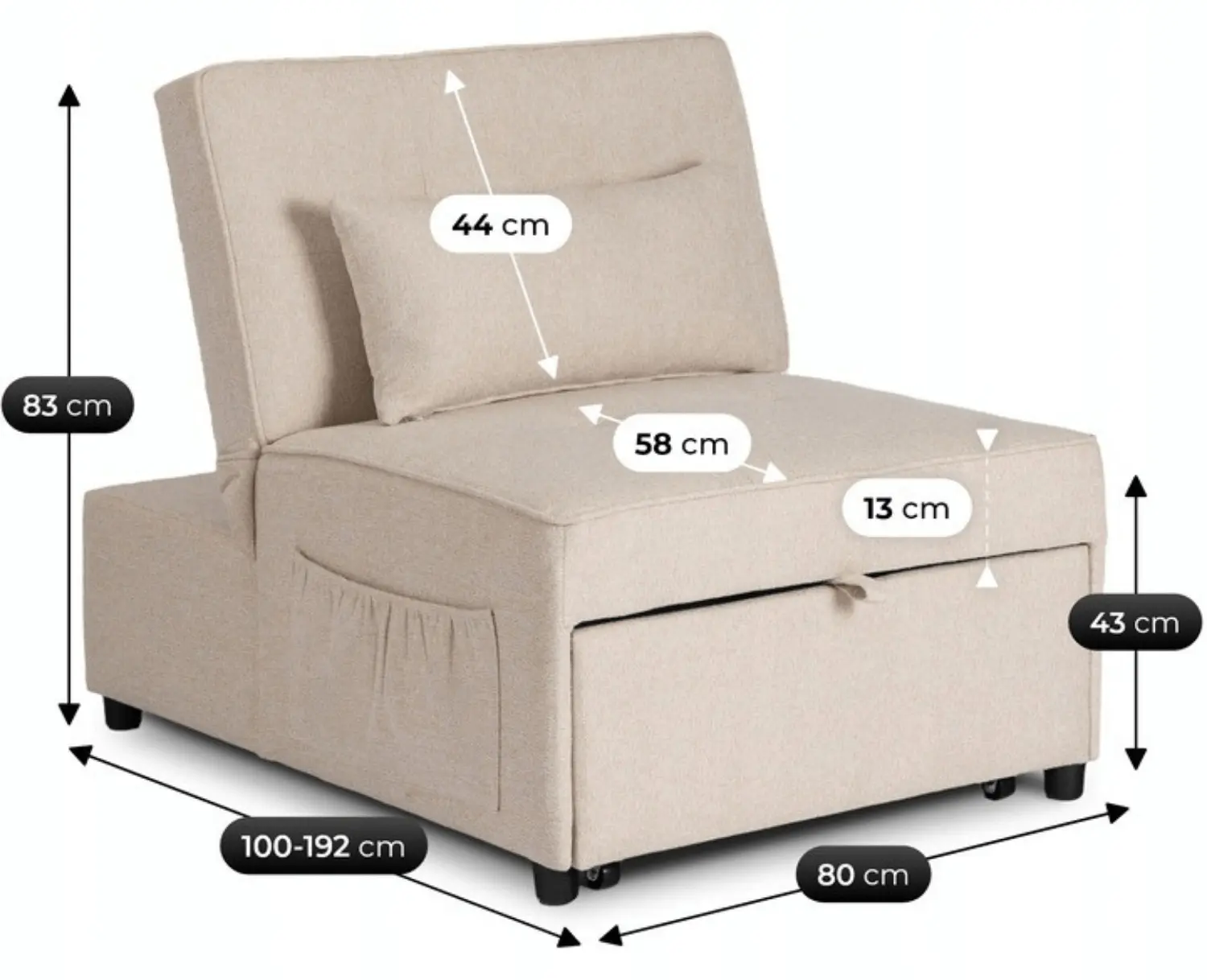 Кресло раскладное Mebel Elite Iberis 80cm (Beige)