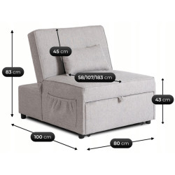 Fotoliu extensibil Mebel Elite Iberis 80cm (Grey) Thumb