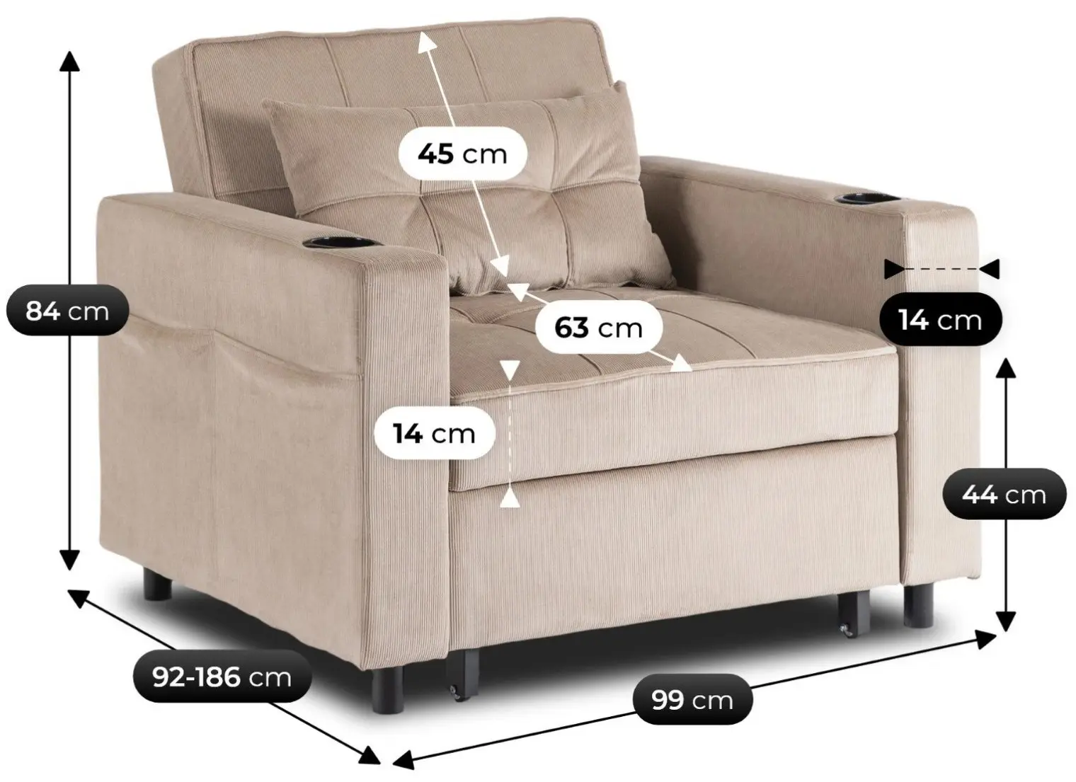 Fotoliu extensibil Mebel Elite Solor (Beige) - 12