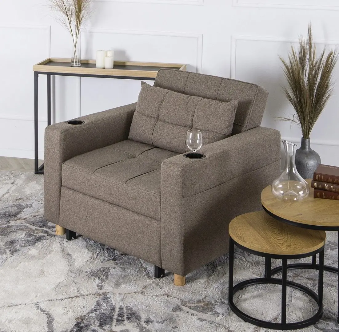 Fotoliu extensibil Mebel Elite Solor (Beige/Natural Oak)