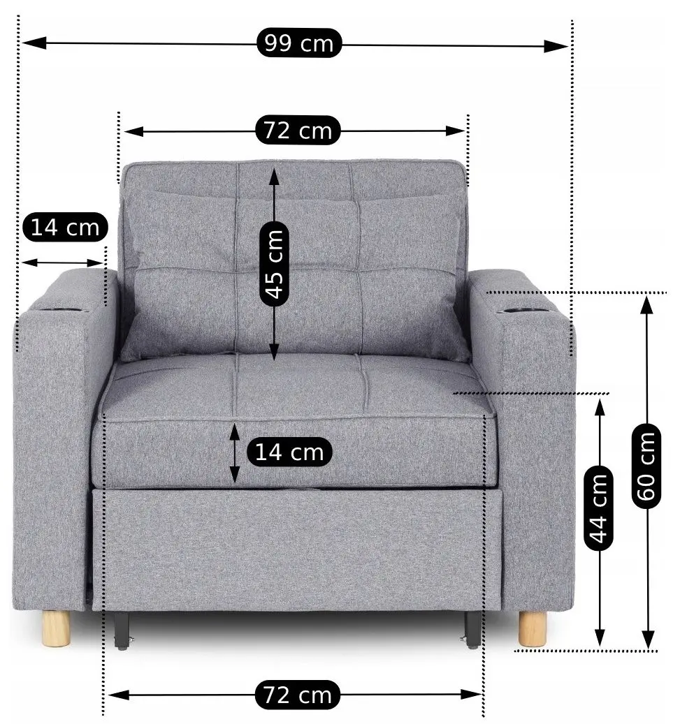 Fotoliu extensibil Mebel Elite Solor (Grey/Natural Oak)
