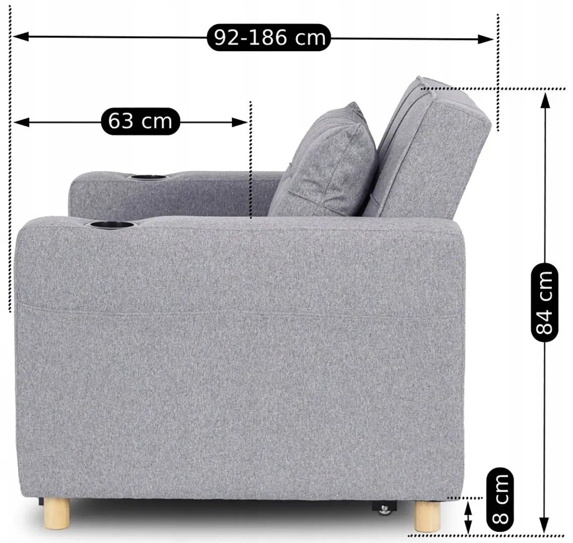 Fotoliu extensibil Mebel Elite Solor (Grey/Natural Oak)