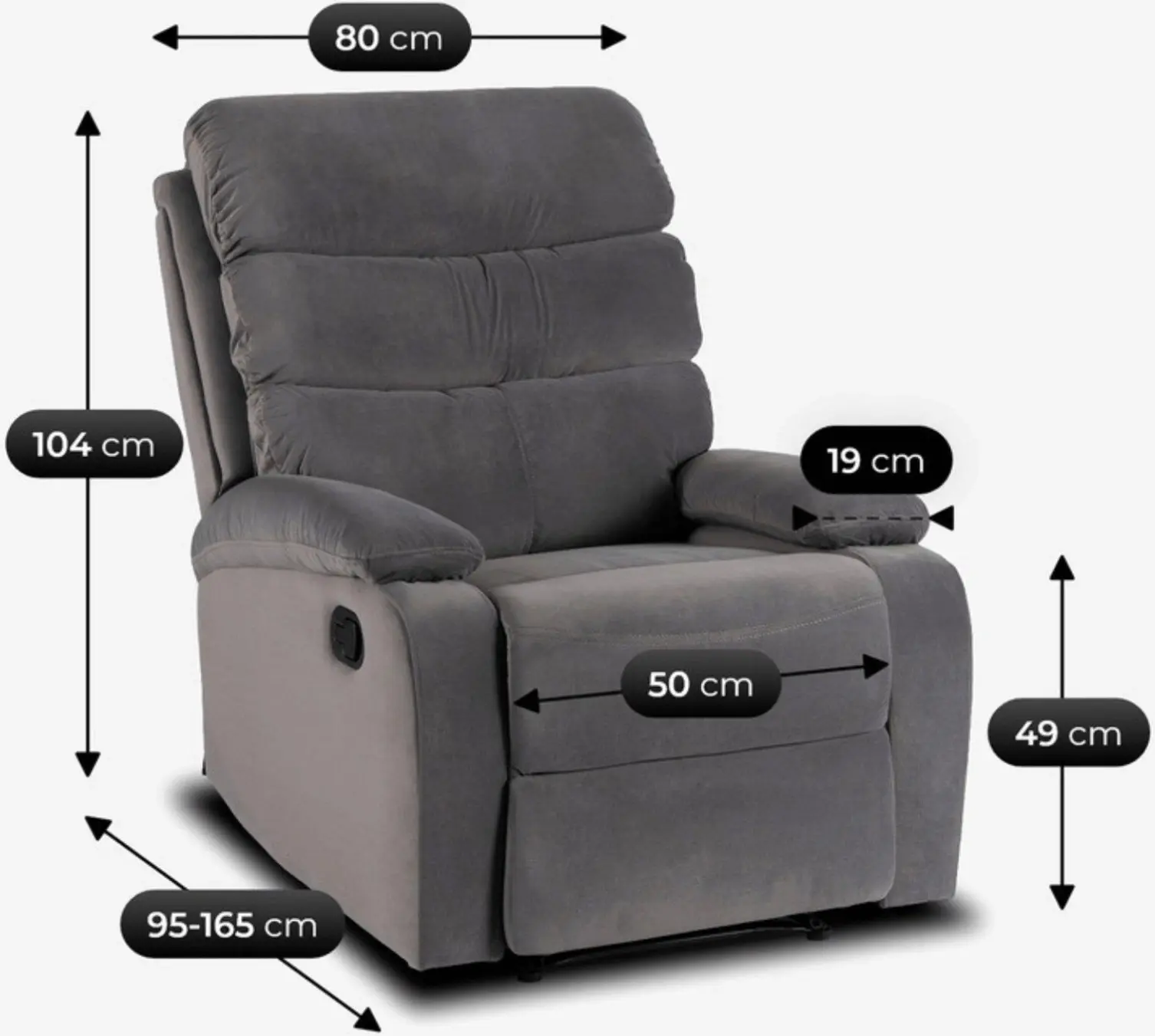 Кресло-реклайнер Mebel Elite Kobe Velur (Grey) - 9