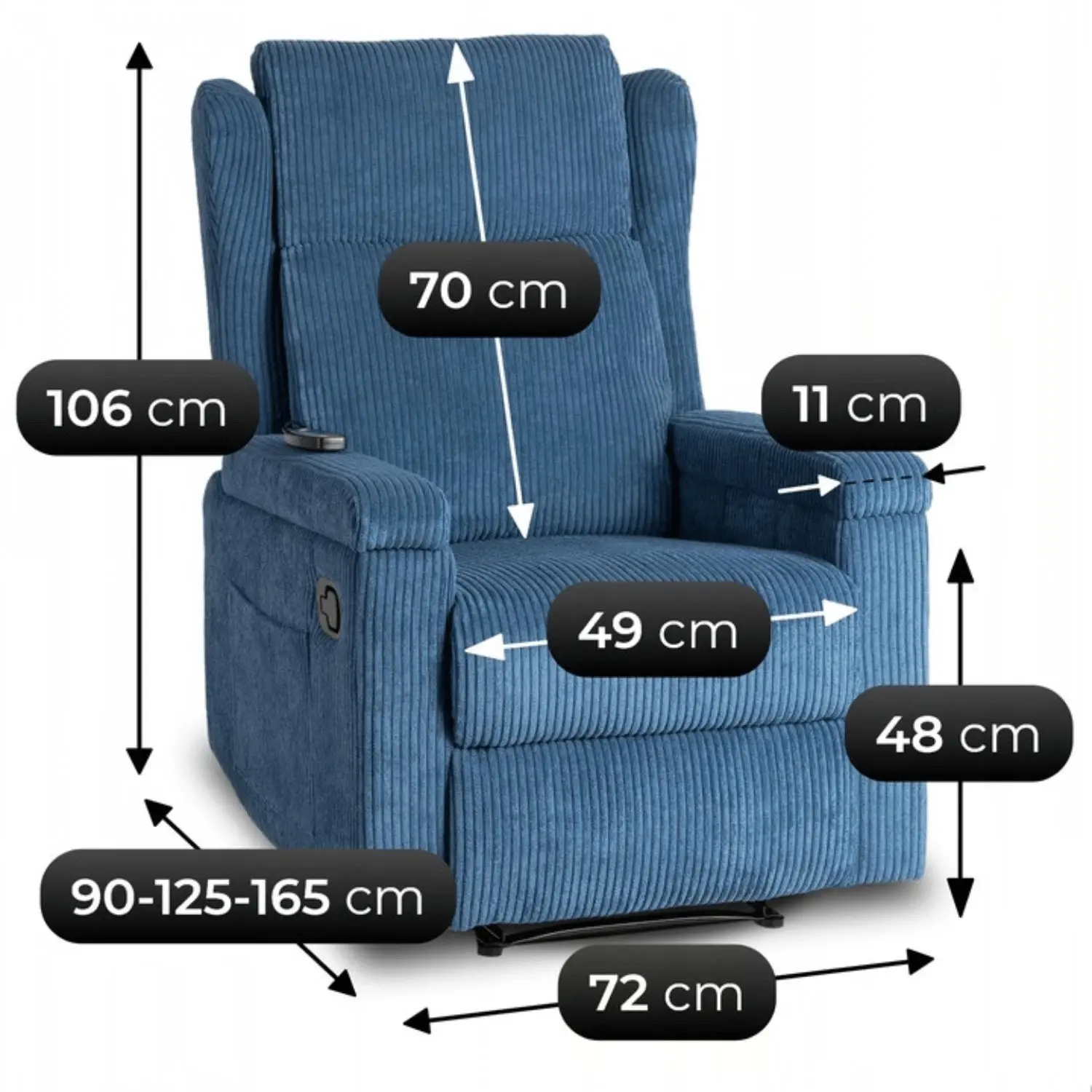 Fotoliu-recliner Mebel Elite Sebastian Corduroy (Blue) - 14