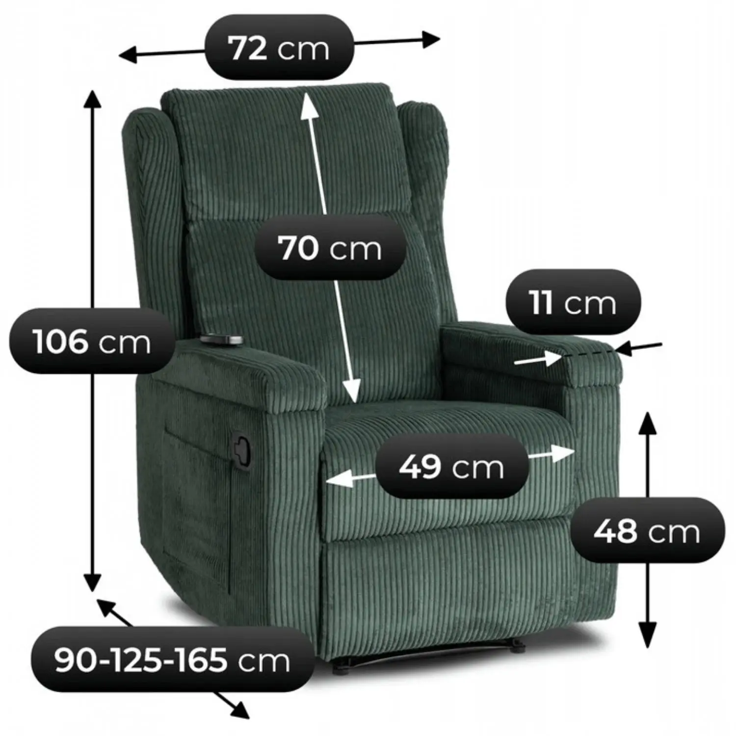 Fotoliu-recliner Mebel Elite Sebastian Corduroy (Green) - 13