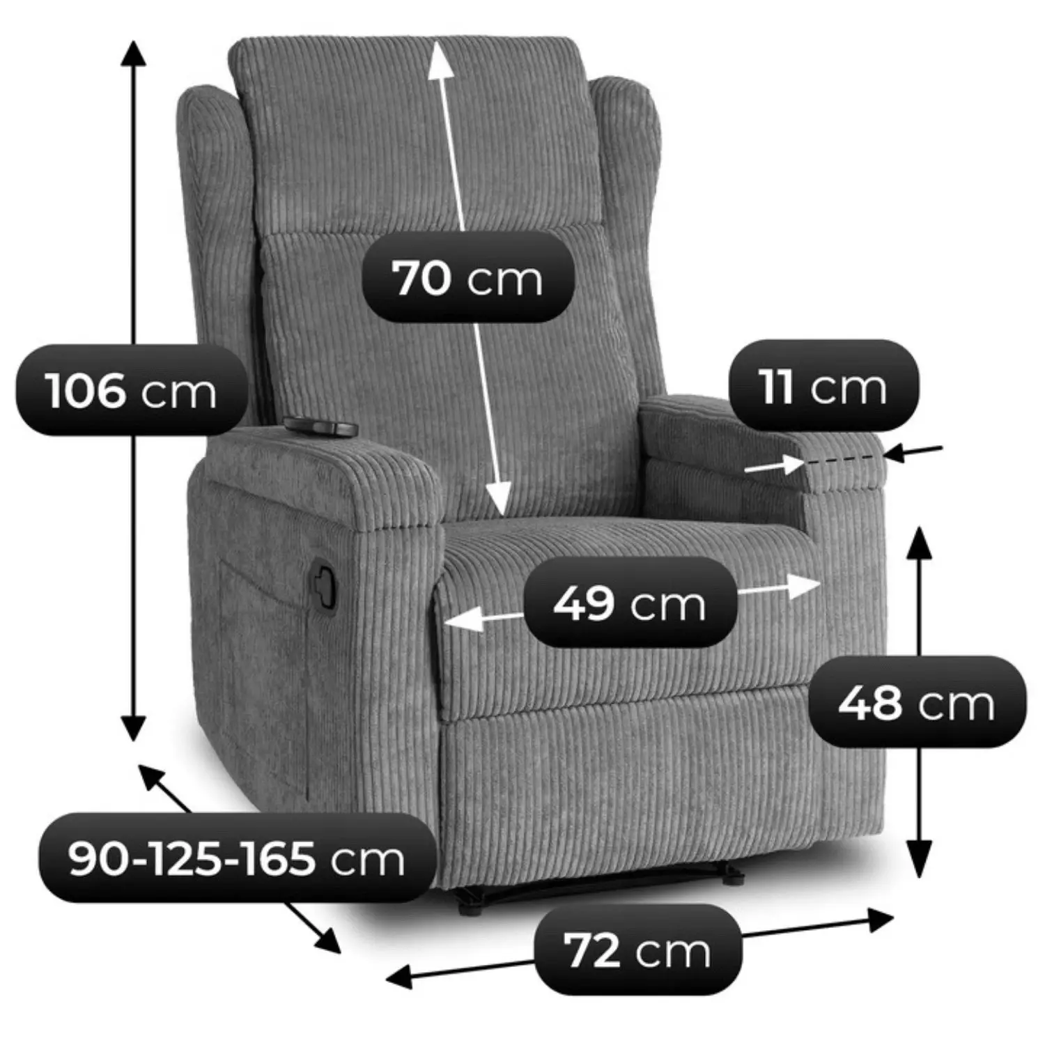 Кресло-реклайнер Mebel Elite Sebastian Corduroy (Grey) - 14