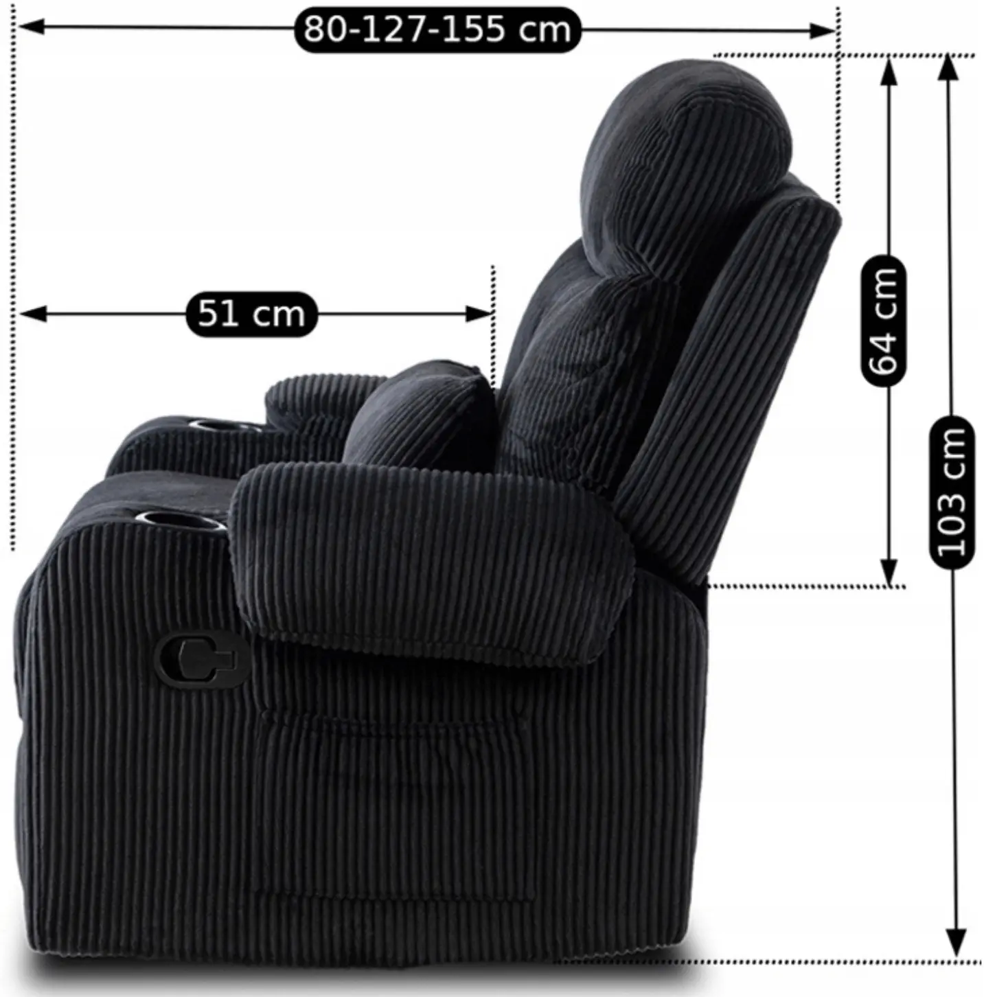 Fotoliu-recliner Mebel Elite Torres (Black) - 13