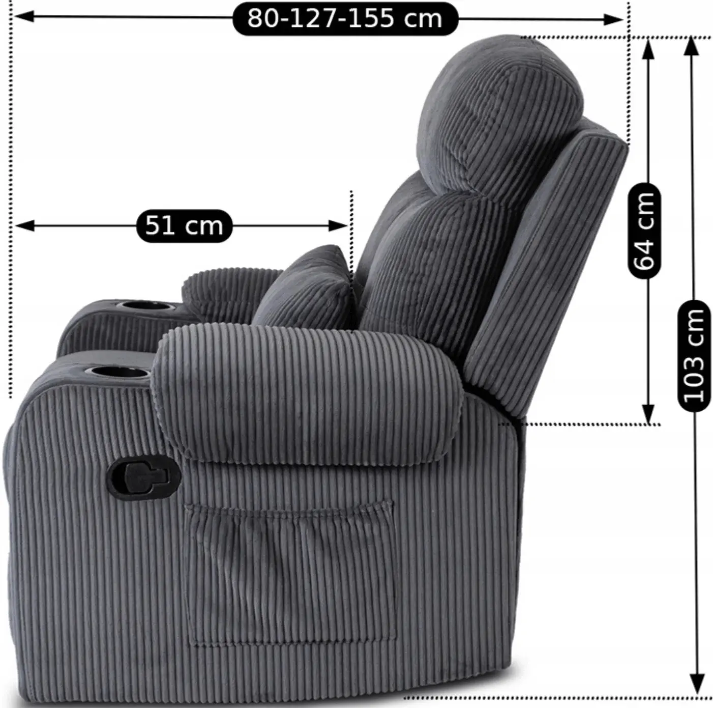 Fotoliu-recliner Mebel Elite Torres (Grey) - 10