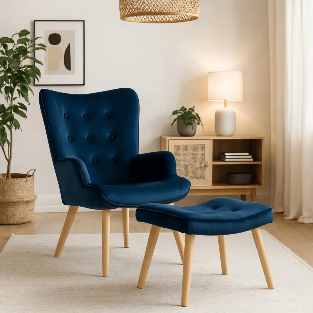 Кресло с оттоманкой Mebel Elite Lozano Velour (Blue)