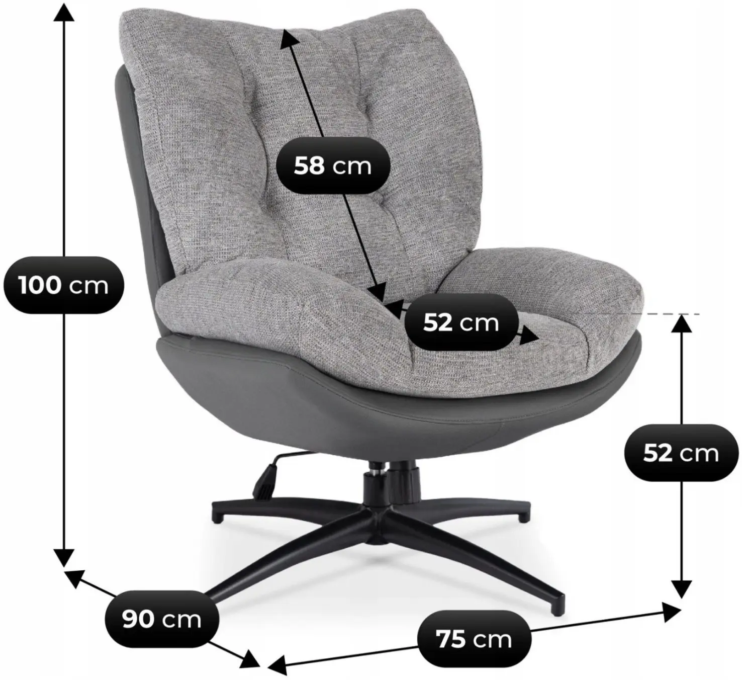 Кресло с подставкой для ног Mebel Elite Fremont 2 (Grey/Black) - 5