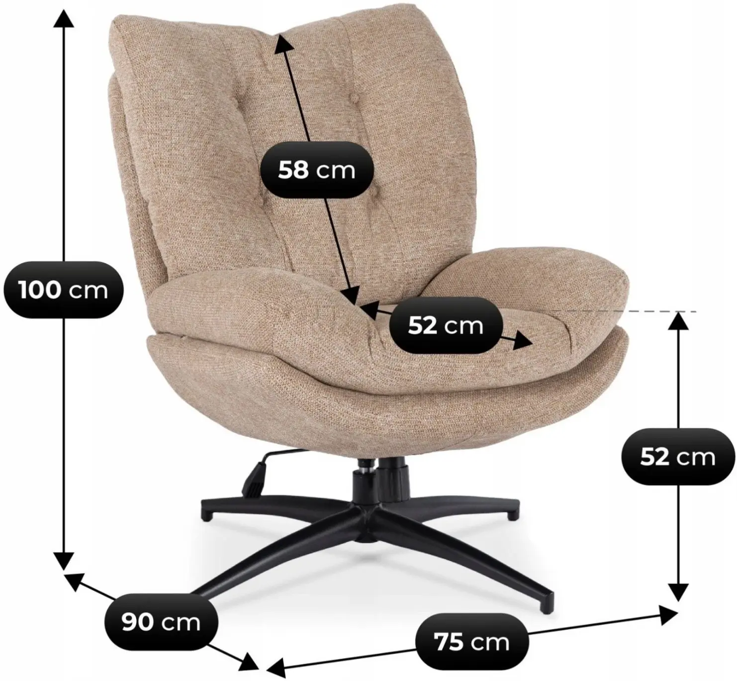 Кресло с подставкой для ног Mebel Elite Fremont (Beige/Black) - 5