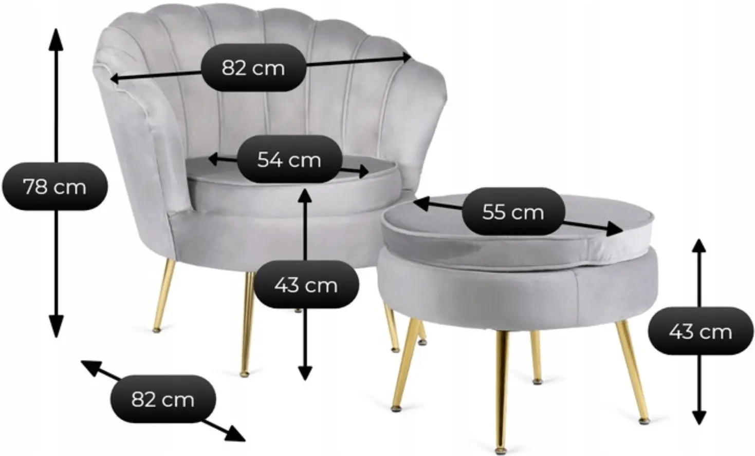 Fotoliu cu suport pentru picioare Mebel Elite Grand (Grey/Gold) - 8