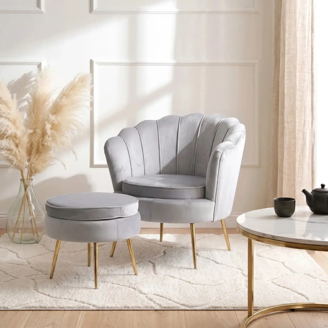 Fotoliu cu suport pentru picioare Mebel Elite Grand (Grey/Gold)