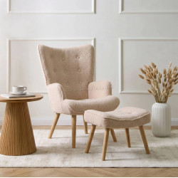 Fotoliu cu suport pentru picioare Mebel Elite Lozano (Beige/Natural)