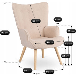 Fotoliu cu suport pentru picioare Mebel Elite Lozano (Beige/Natural) Thumb