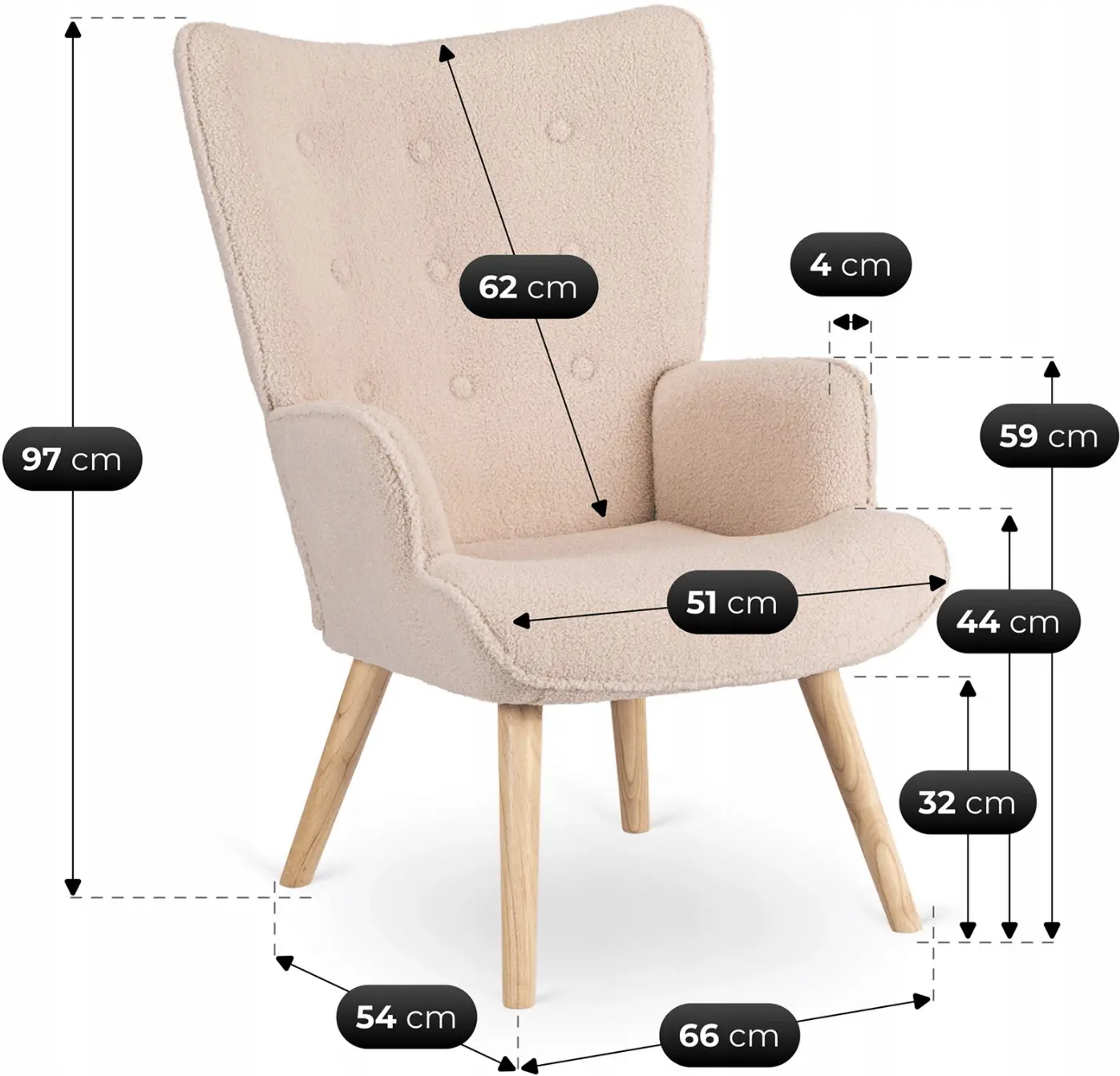 Fotoliu cu suport pentru picioare Mebel Elite Lozano (Beige/Natural) - 10