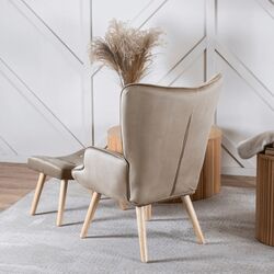 Fotoliu cu suport pentru picioare Mebel Elite Lozano (Beige/Natural Oak) Thumb