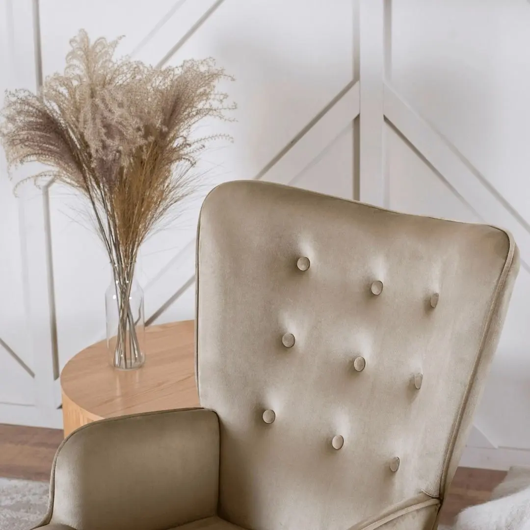 Fotoliu cu suport pentru picioare Mebel Elite Lozano (Beige/Natural Oak) - 12