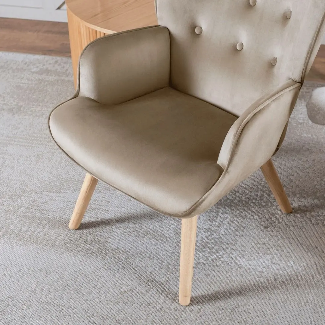 Fotoliu cu suport pentru picioare Mebel Elite Lozano (Beige/Natural Oak) - 14