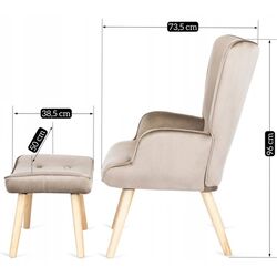 Fotoliu cu suport pentru picioare Mebel Elite Lozano (Beige/Natural Oak) Thumb