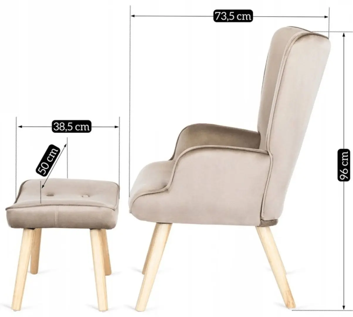 Fotoliu cu suport pentru picioare Mebel Elite Lozano (Beige/Natural Oak) - 3