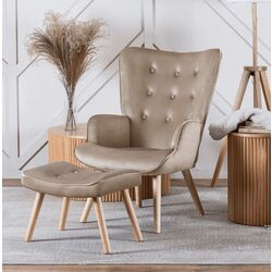 Fotoliu cu suport pentru picioare Mebel Elite Lozano (Beige/Natural Oak)