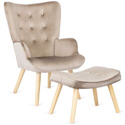 Fotoliu cu suport pentru picioare Mebel Elite Lozano (Beige/Natural Oak) Thumb