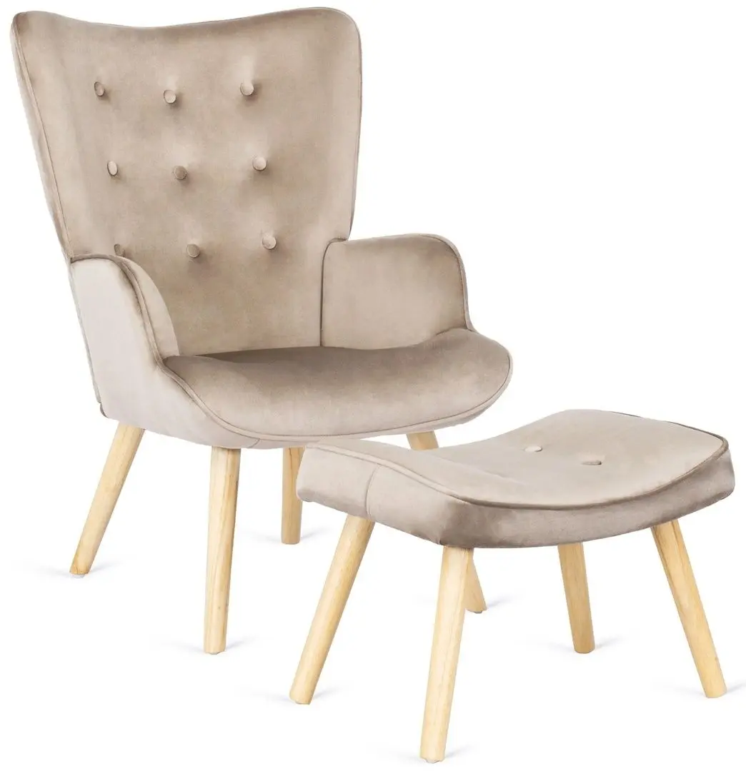 Fotoliu cu suport pentru picioare Mebel Elite Lozano (Beige/Natural Oak) - 4