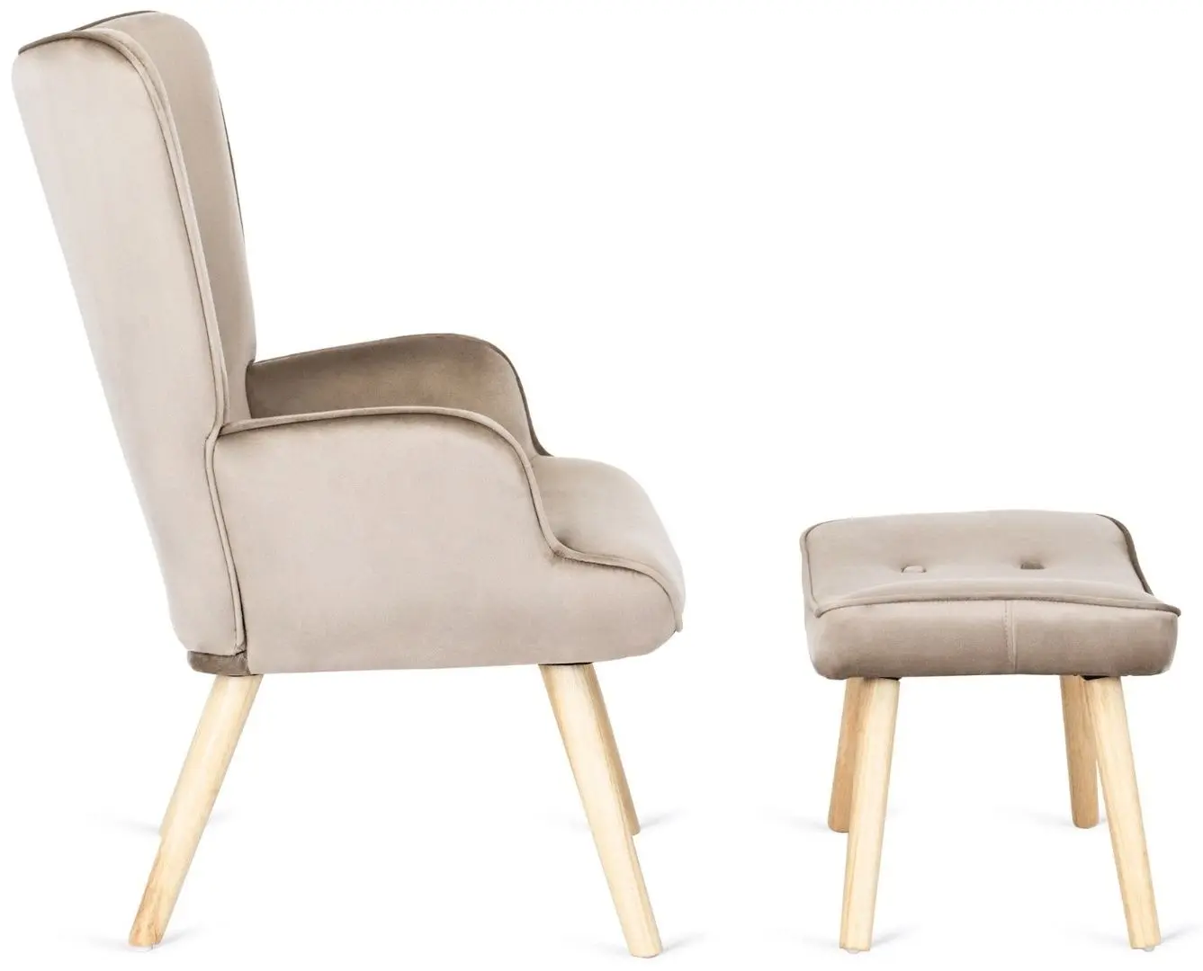 Fotoliu cu suport pentru picioare Mebel Elite Lozano (Beige/Natural Oak) - 5