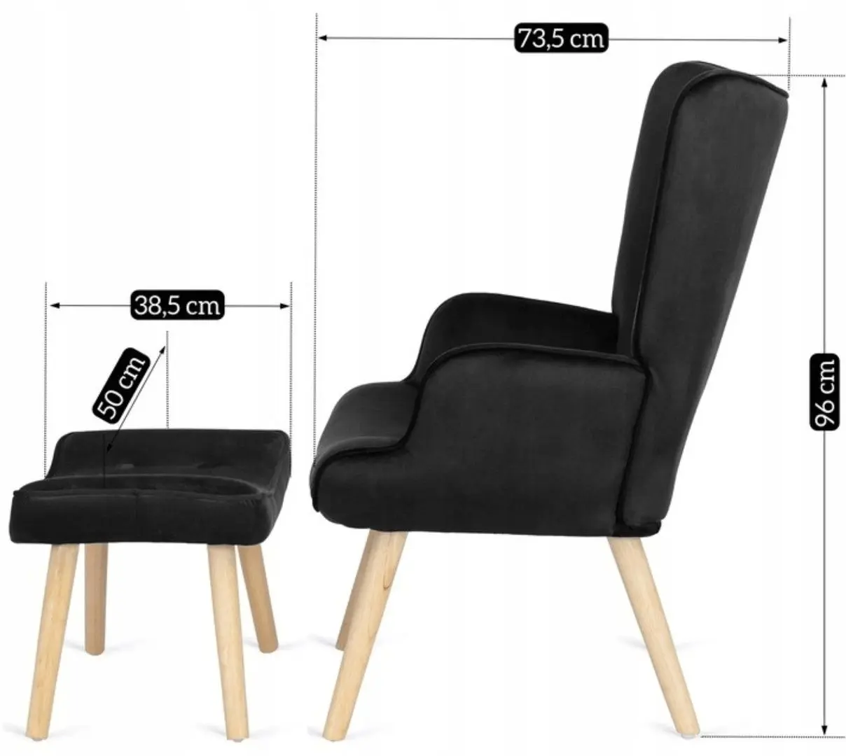 Fotoliu cu suport pentru picioare Mebel Elite Lozano (Black/Natural Oak)