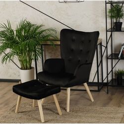 Fotoliu cu suport pentru picioare Mebel Elite Lozano (Black/Natural Oak)