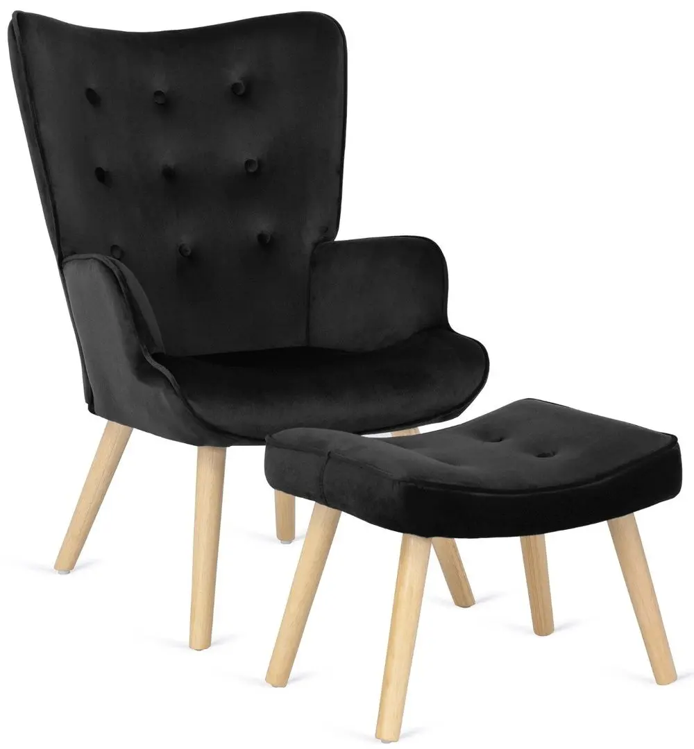 Fotoliu cu suport pentru picioare Mebel Elite Lozano (Black/Natural Oak)