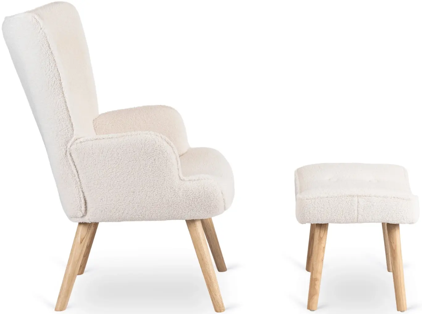 Fotoliu cu suport pentru picioare Mebel Elite Lozano (Cream/Natural) - 2