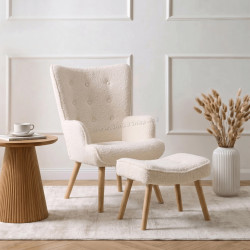 Fotoliu cu suport pentru picioare Mebel Elite Lozano (Cream/Natural)