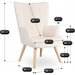 Fotoliu cu suport pentru picioare Mebel Elite Lozano (Cream/Natural) Thumb