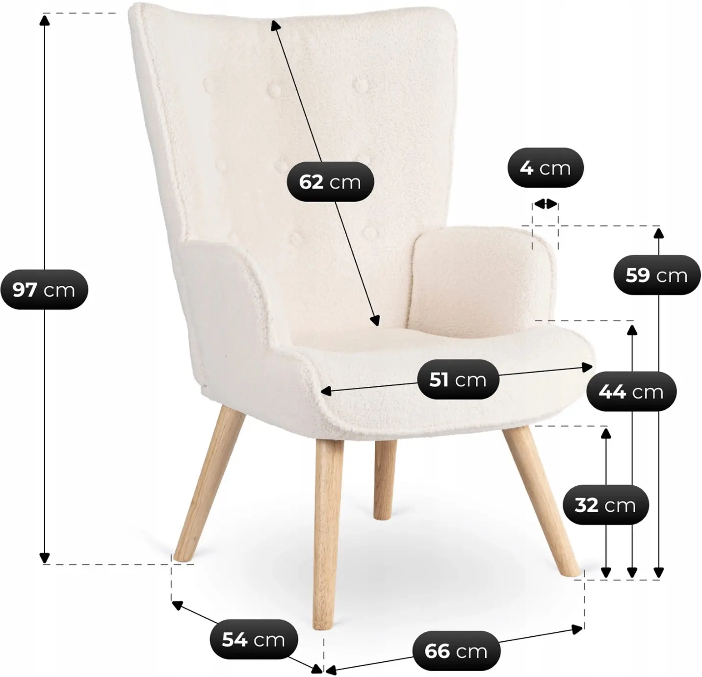 Fotoliu cu suport pentru picioare Mebel Elite Lozano (Cream/Natural) - 10