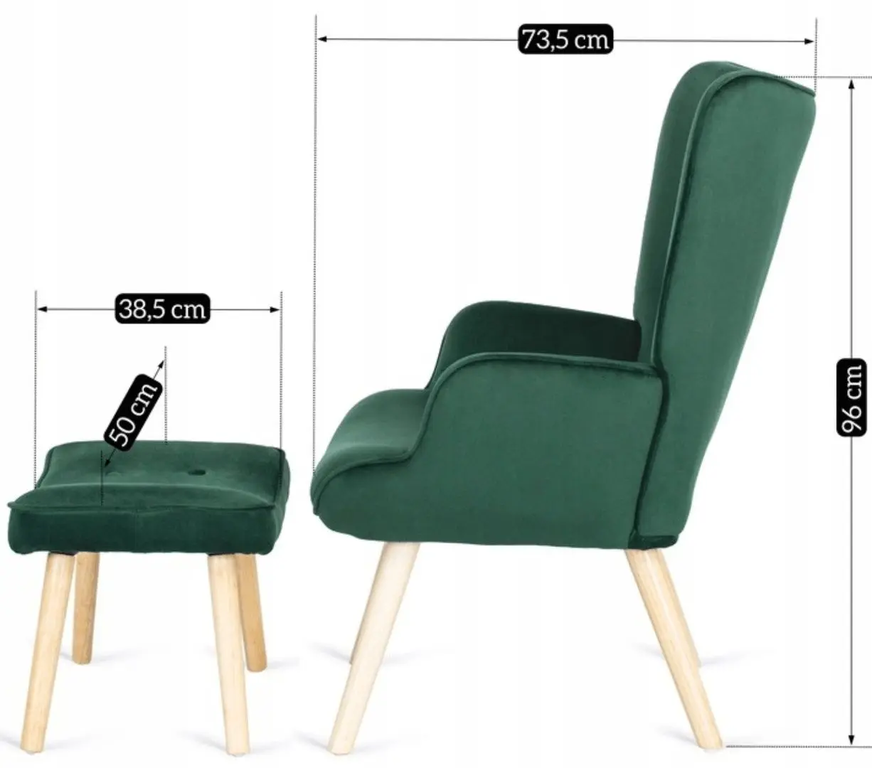 Fotoliu cu suport pentru picioare Mebel Elite Lozano (Green/Natural Oak) - 2